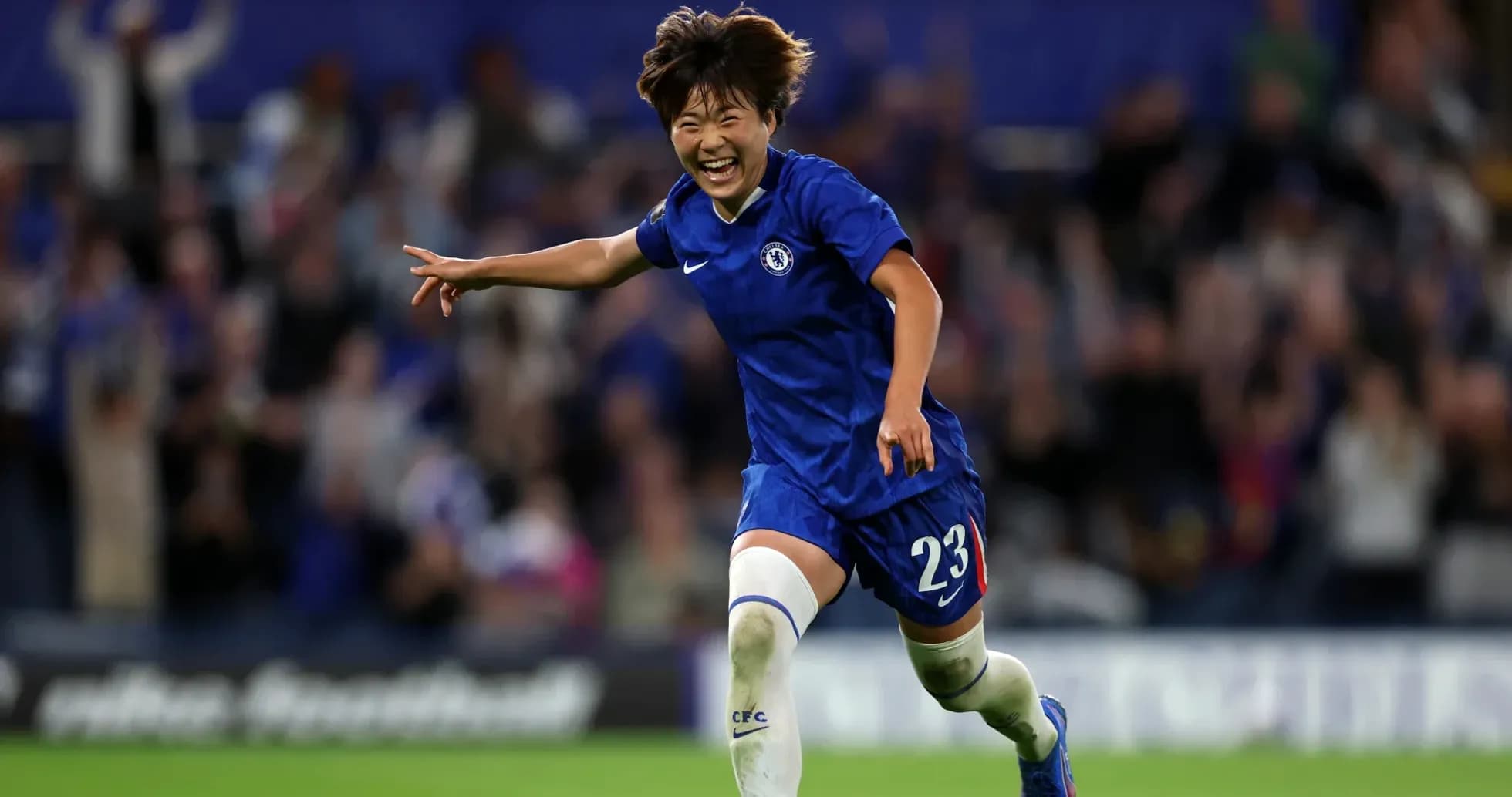 Chelsea player celebrating a goal on the pitch