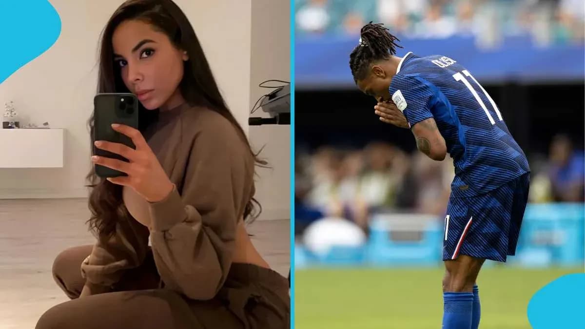 Person taking a selfie and football player on field
