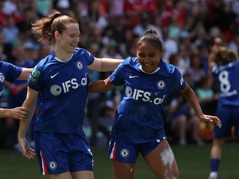 Chelsea players celebrating during a match