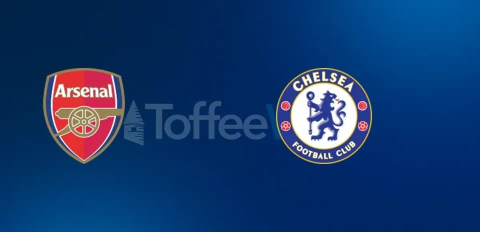 Arsenal and Chelsea football club logos on blue background
