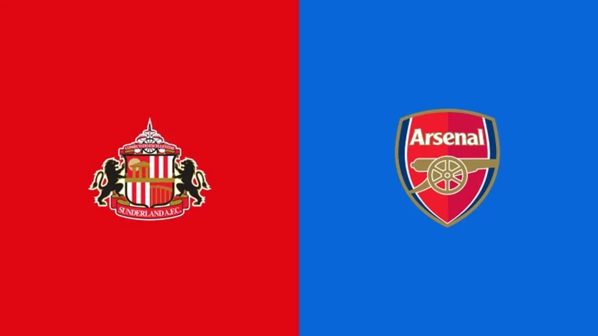 Logos of Sunderland A.F.C. and Arsenal on colored backgrounds