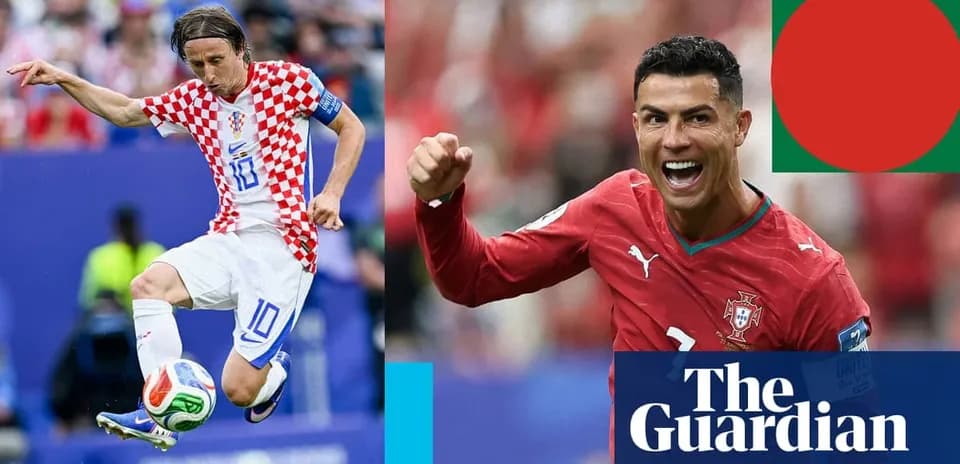 Luka Modric kicking a ball, Cristiano Ronaldo celebrating