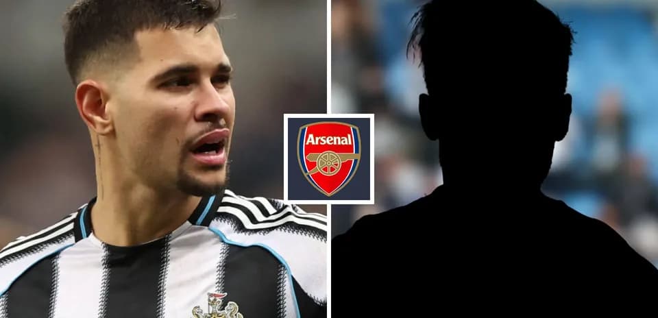Newcastle player speaking with Arsenal logo backdrop