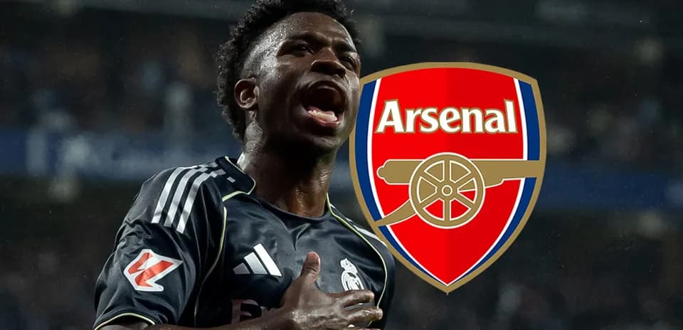 Player celebrating a goal with Arsenal logo overlay