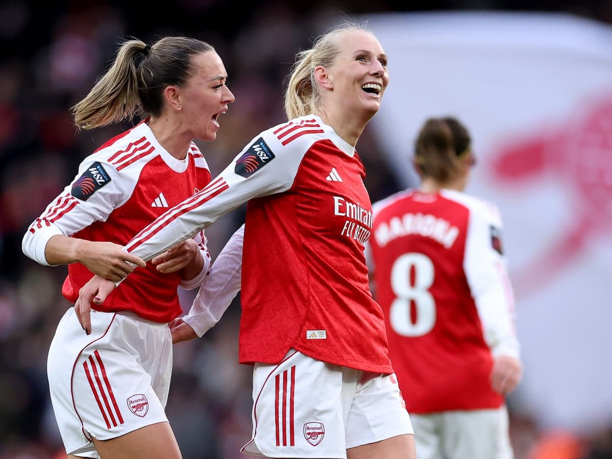 Arsenal players celebrating during FA WSL match