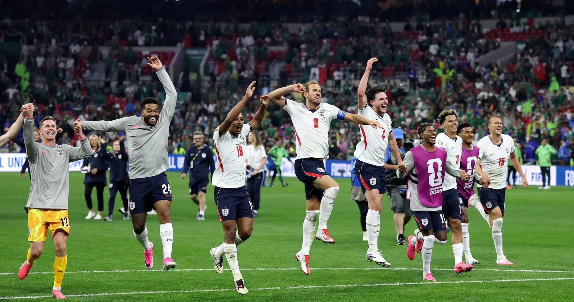 England players celebrating victory at World Cup