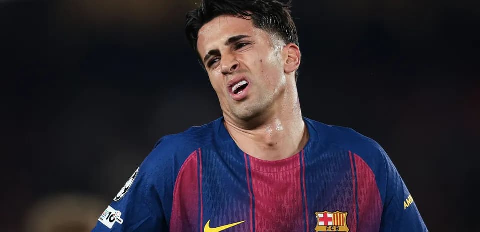 Barcelona player reacting during a match