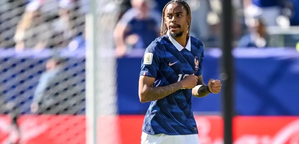 Player in blue France jersey during match