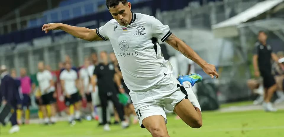 Ararat-Armenia player preparing to kick the ball