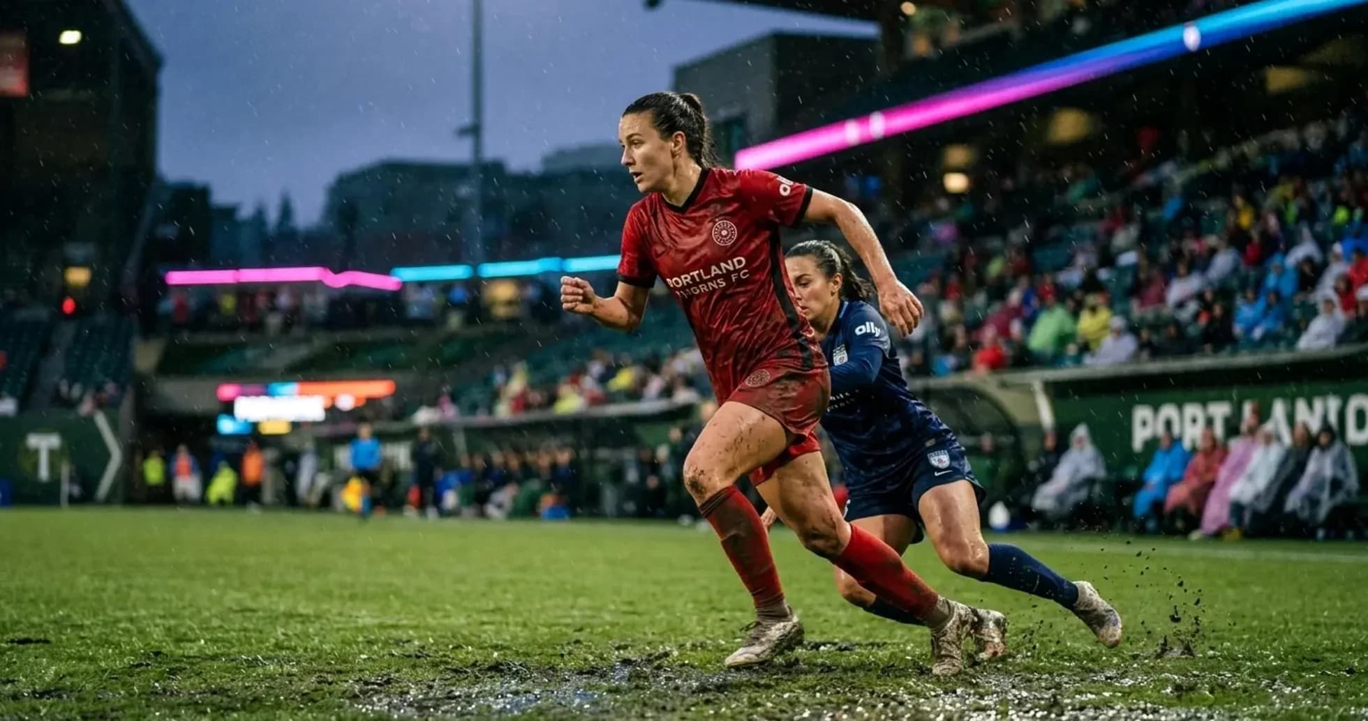 Player running in muddy conditions during match