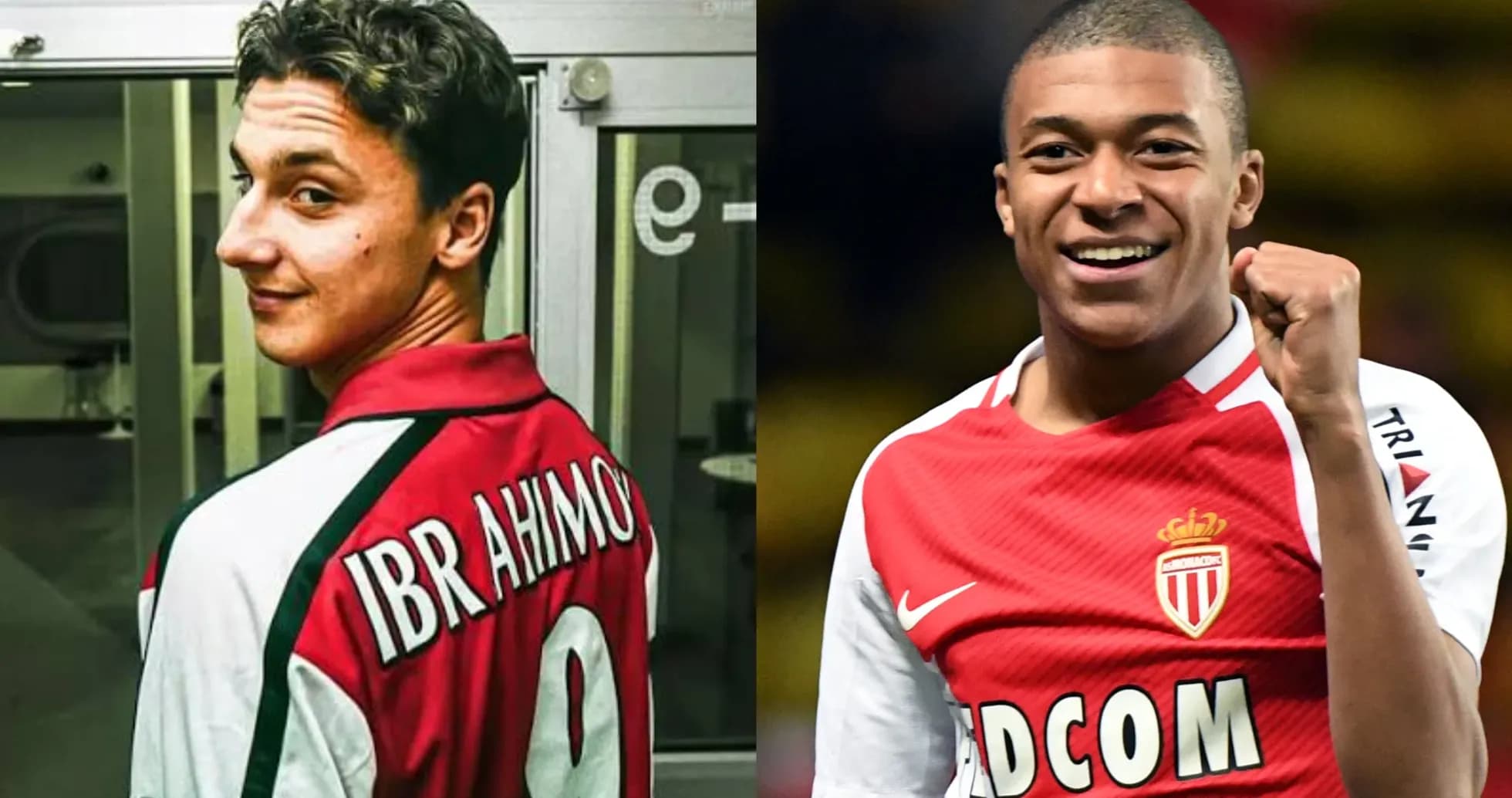 Two soccer players in club jerseys, celebrating