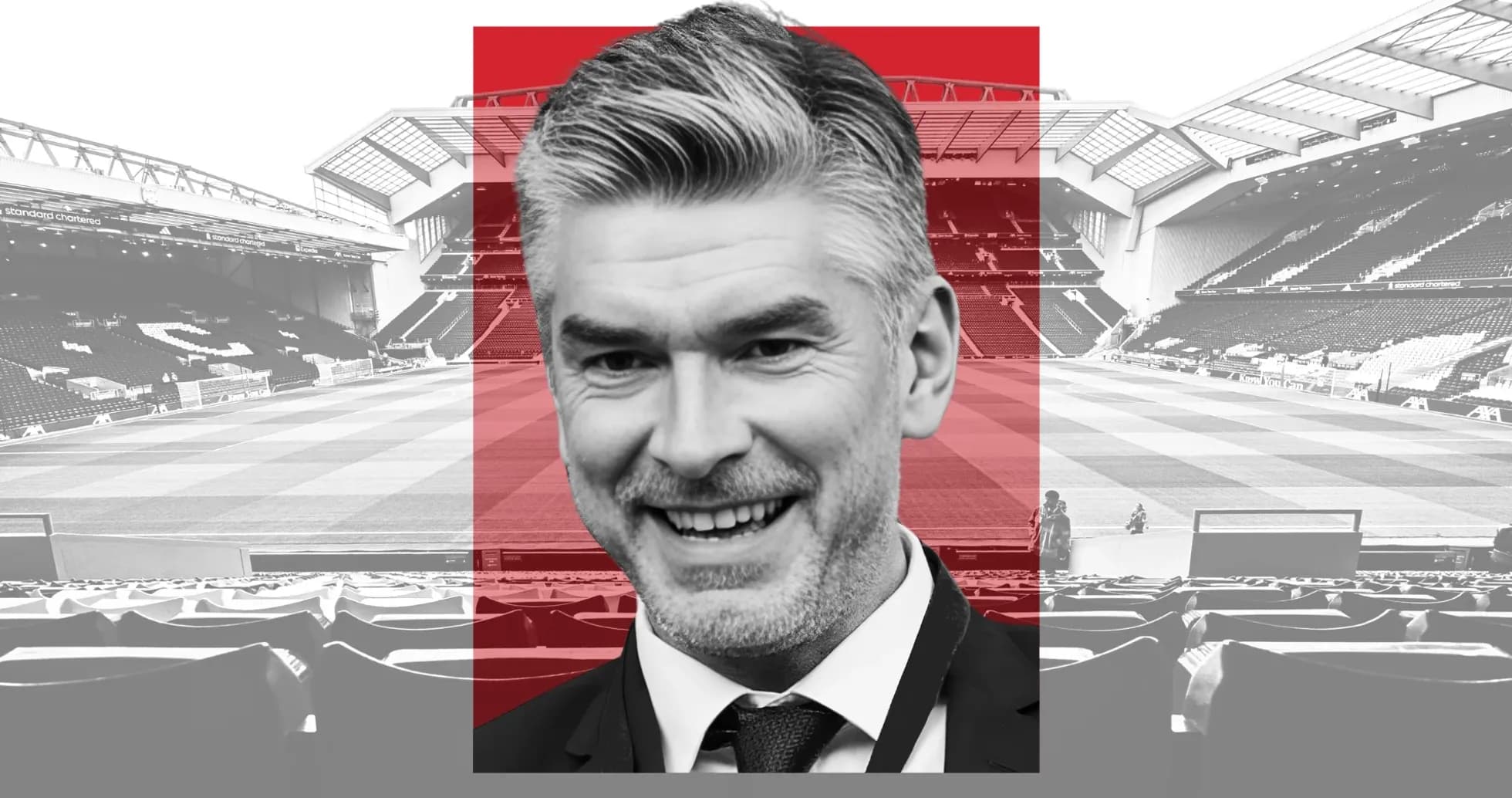 Person smiling in front of a football stadium