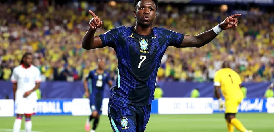 Player celebrating after scoring a goal for Brazil