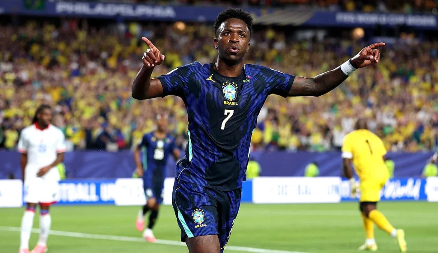 Player celebrating after scoring a goal for Brazil