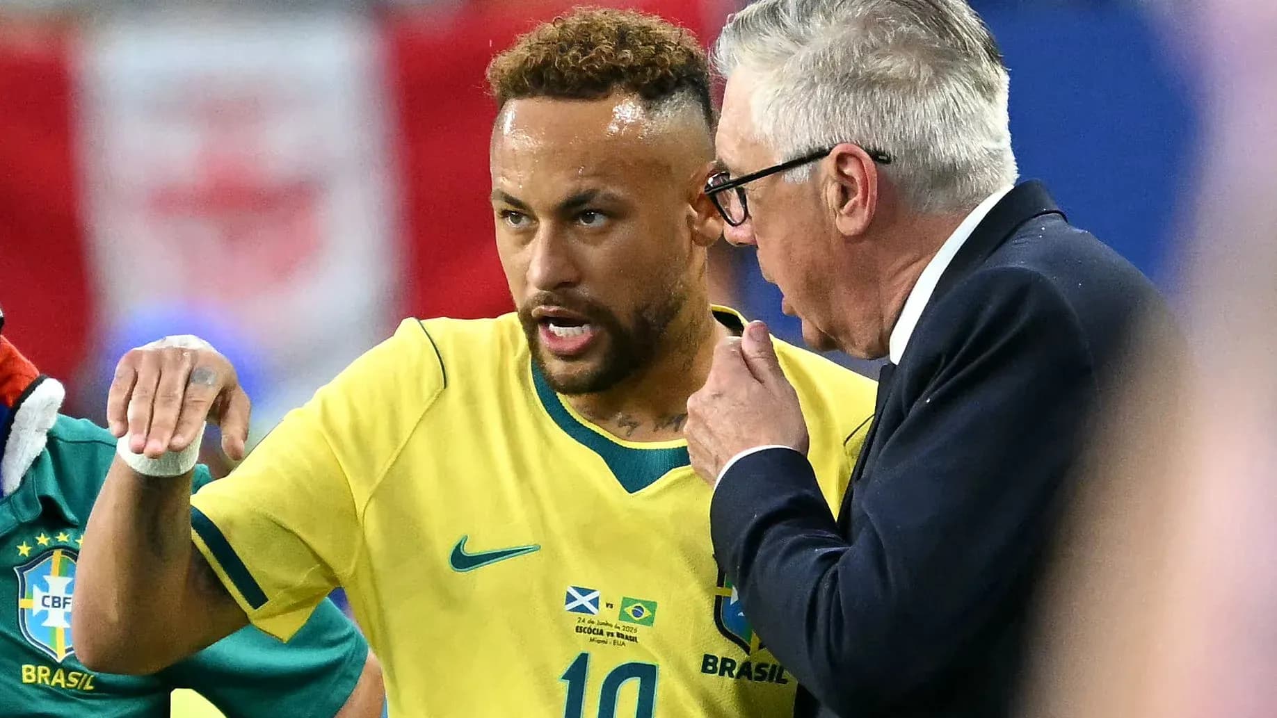 Neymar discussing with coach during match