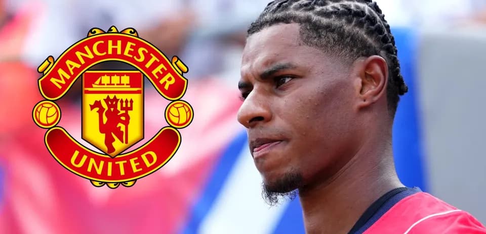 Player with braided hair beside Manchester United logo