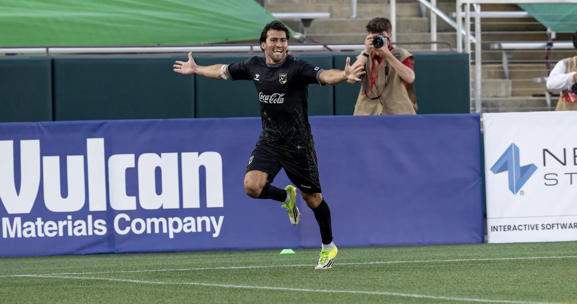Player celebrating a goal during USL Championship match