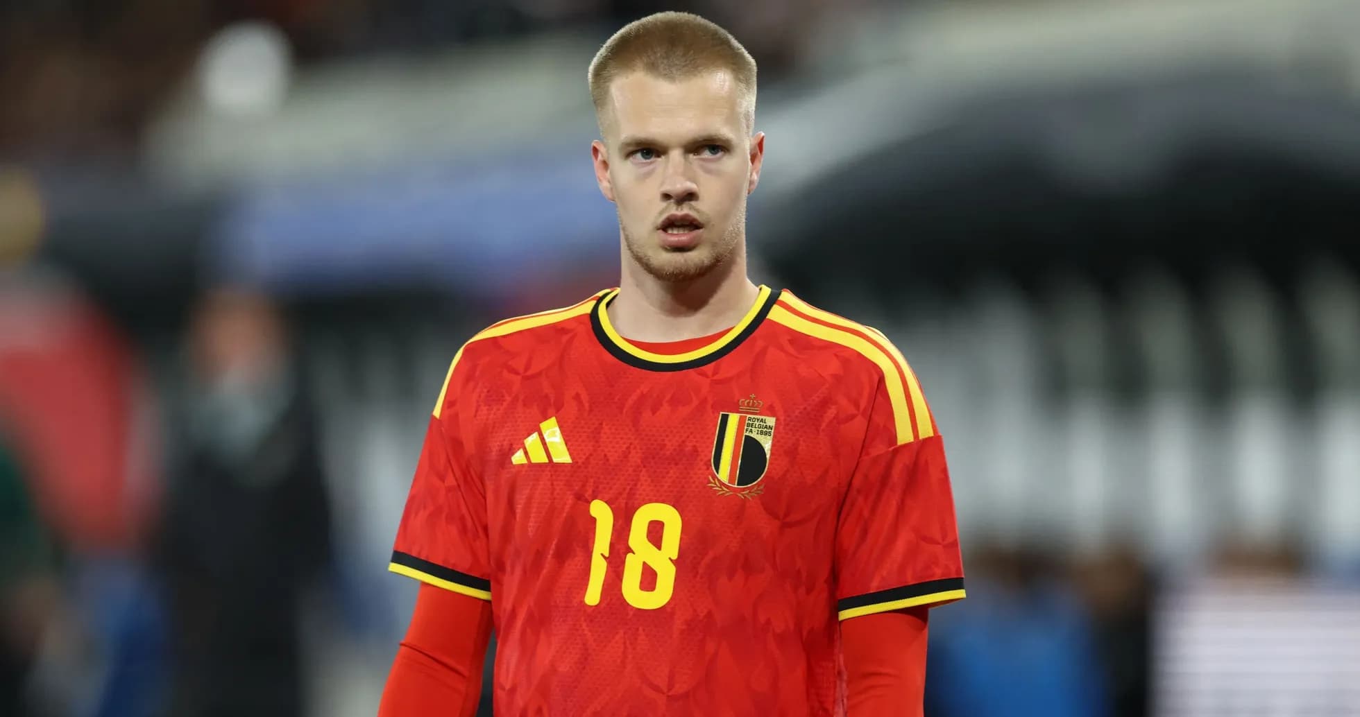 Player wearing Belgium jersey during match warm-up