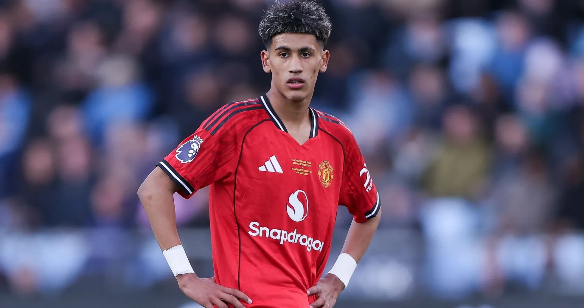 Player in red Manchester United kit on pitch