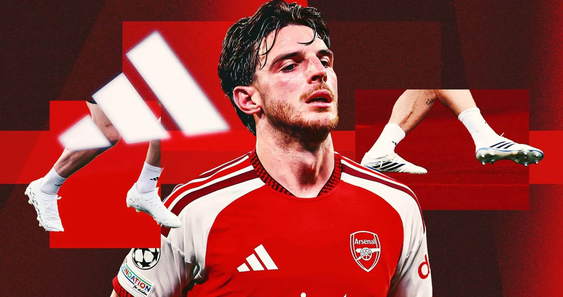 Arsenal player wearing red jersey and white boots