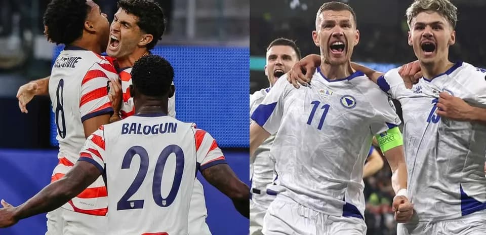 USA and Bosnia players celebrating goals