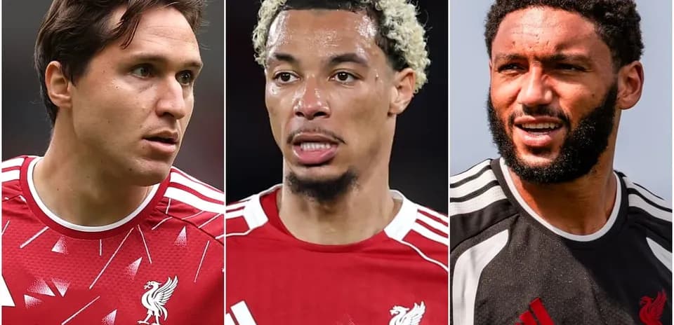 Three Liverpool FC players in training jerseys