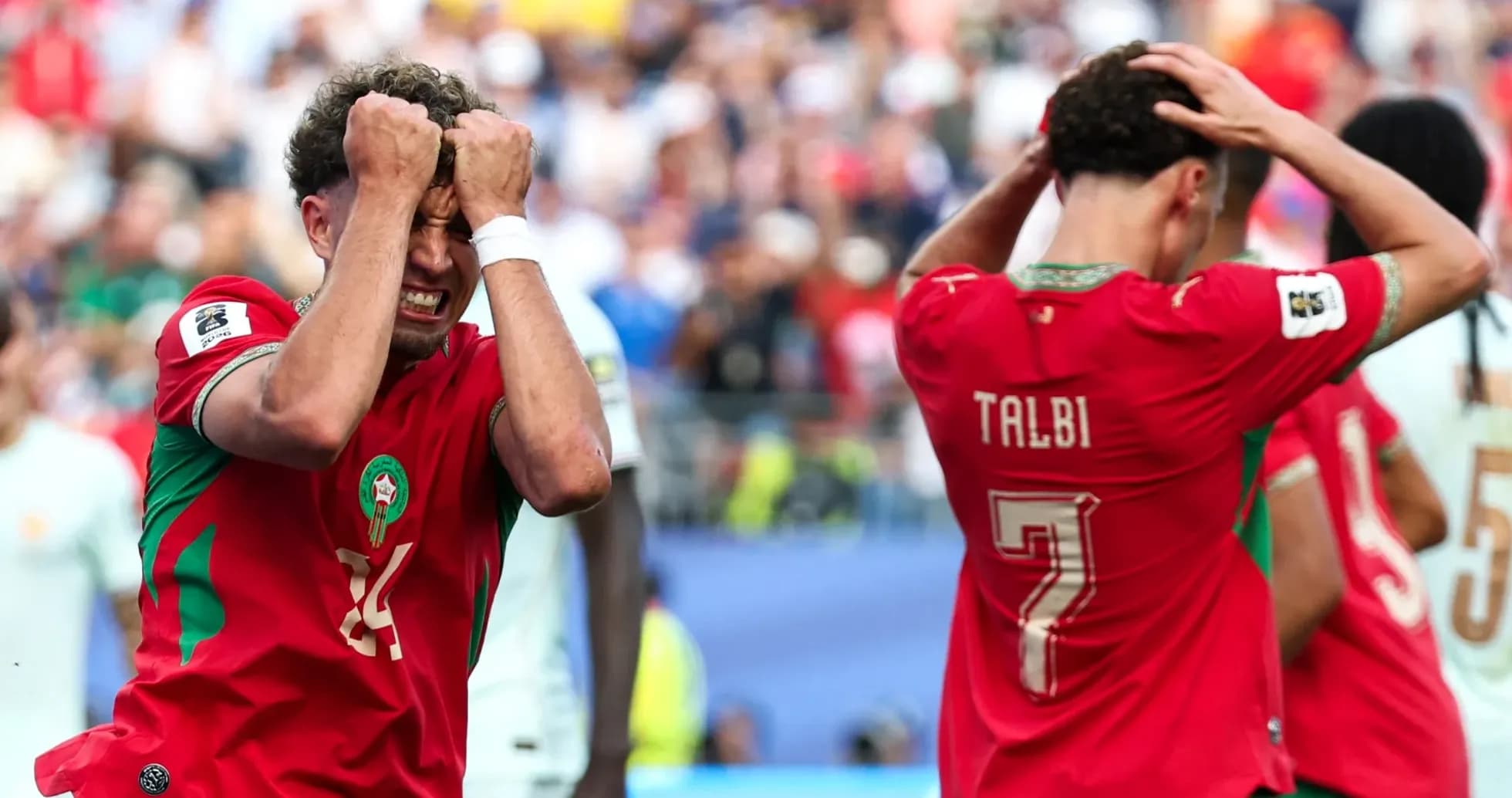 Moroccan players reacting during match with frustration