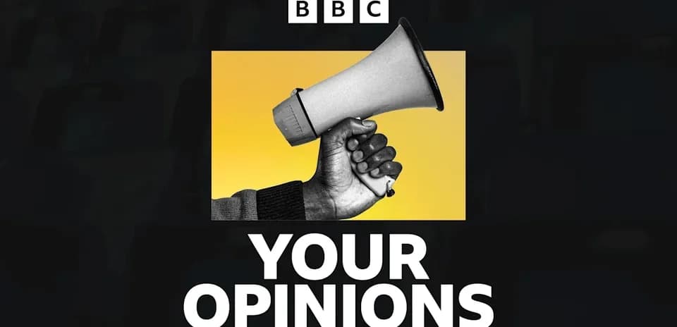 Hand holding a megaphone with text overlay