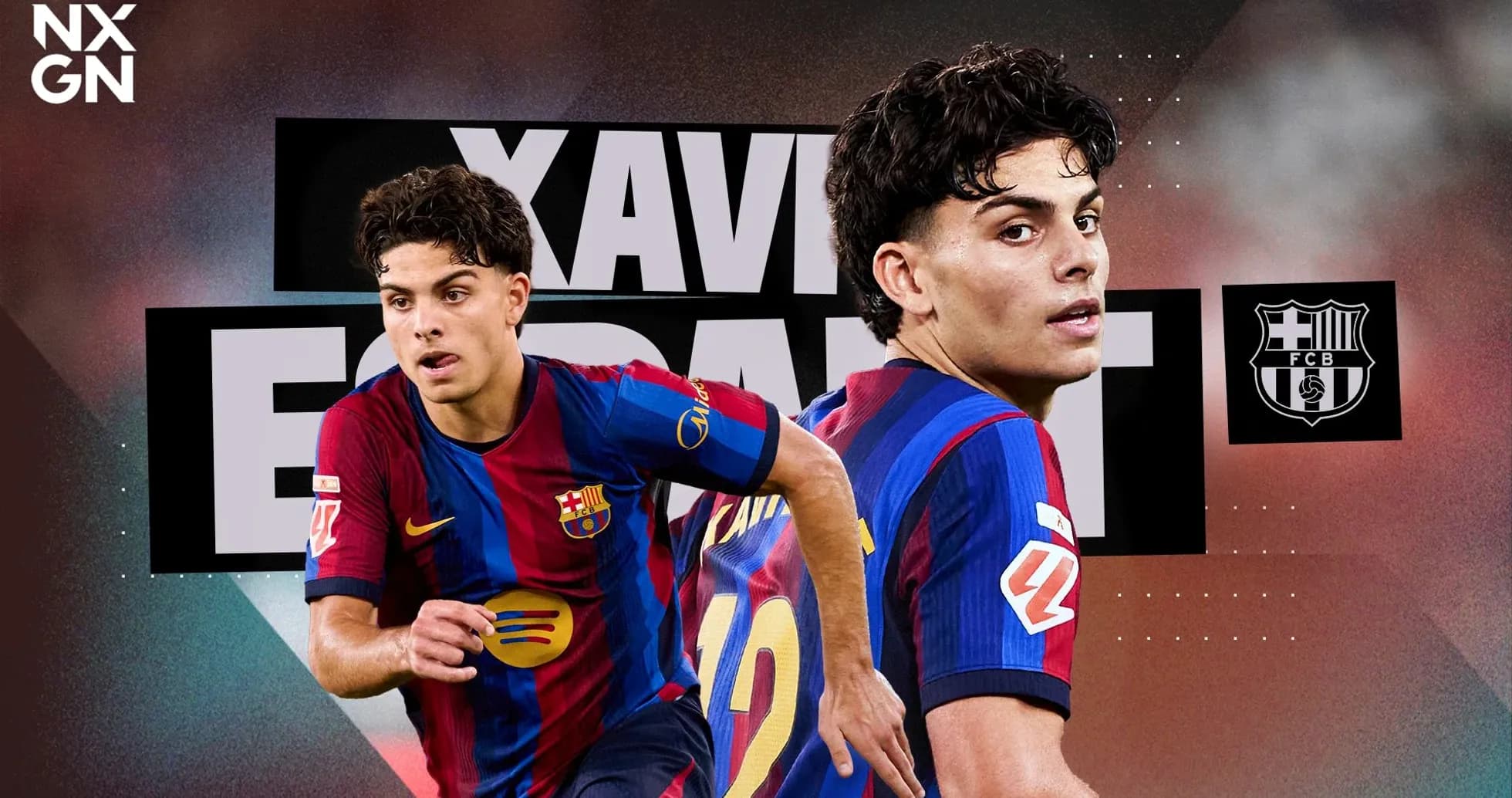 Xavi Simons in FC Barcelona kit during action