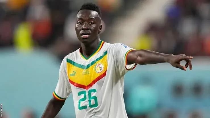 Player in Senegal jersey gesturing during match