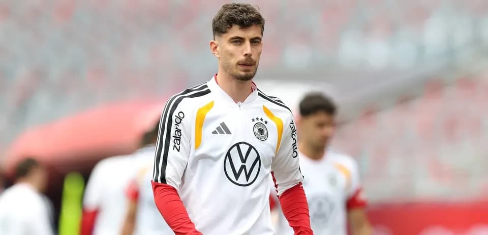 Player in Germany training kit during warm-up session