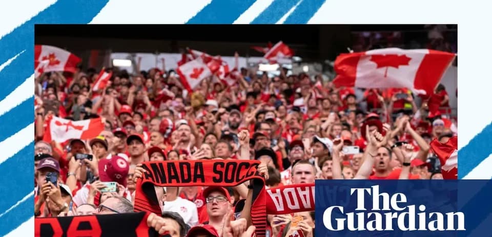 Canada soccer fans cheering with flags in stadium