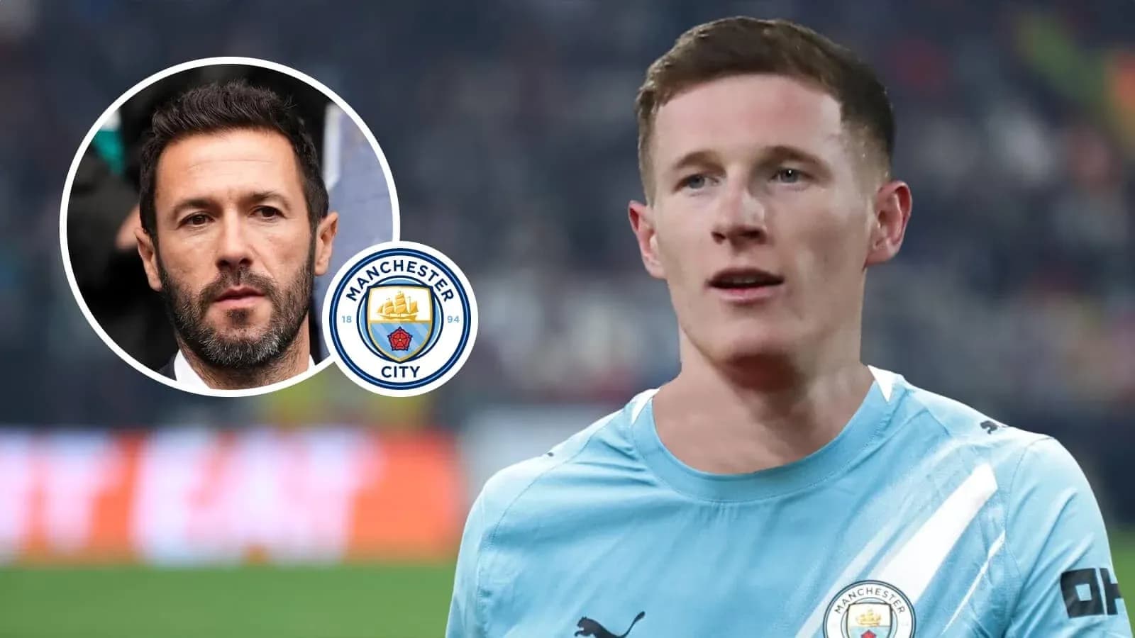 Manchester City player during match with logo