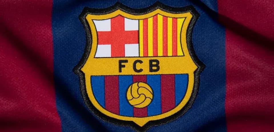 FC Barcelona logo on red and blue fabric