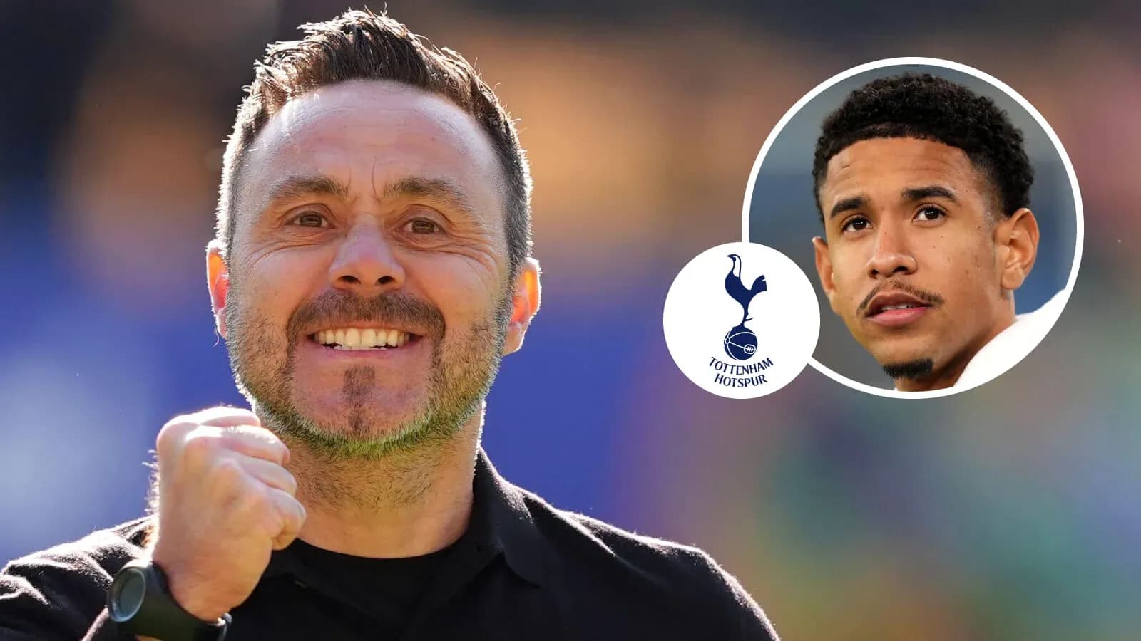 Manager celebrating with Tottenham Hotspur logo and player