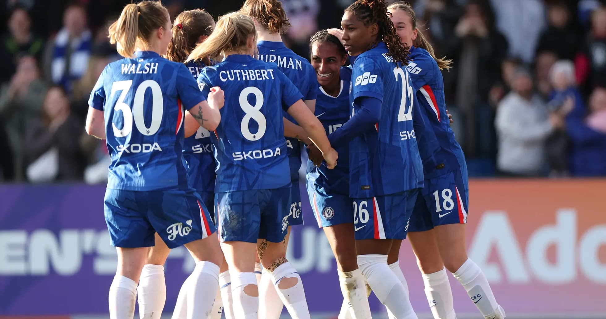 Chelsea Women's team celebrating a goal