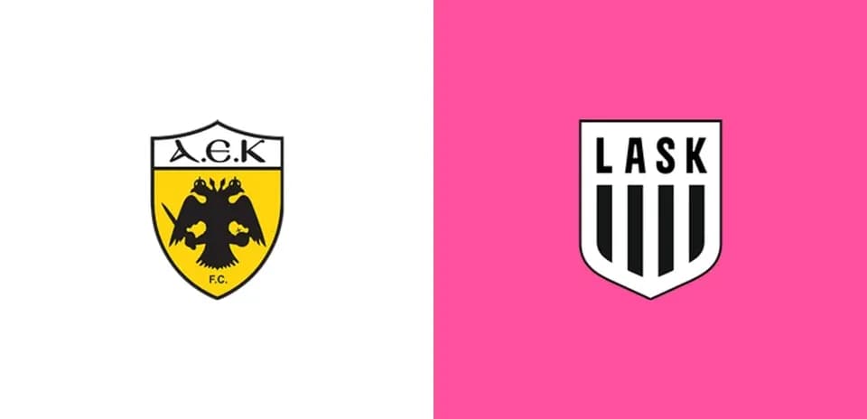 Logos of AEK Athens and LASK Linz teams