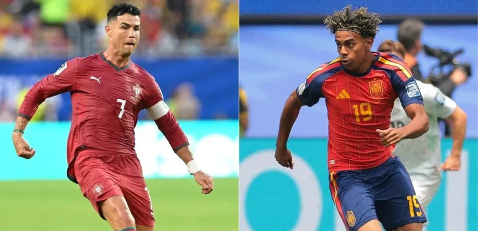 Cristiano Ronaldo and player from Spain in action