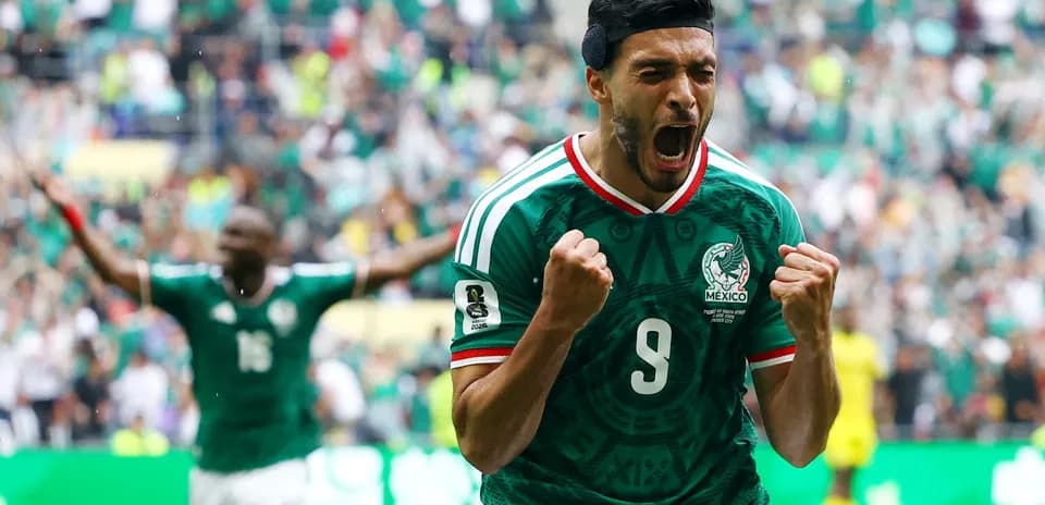 Raúl Jiménez celebrating during Mexico match