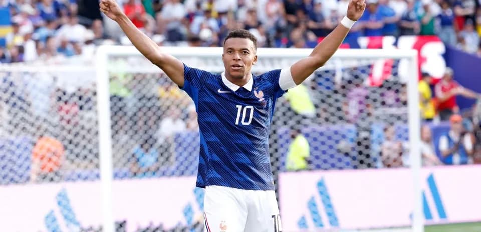 Kylian Mbappé celebrating a goal for France