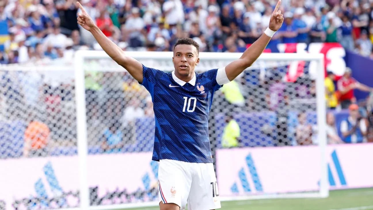 Kylian Mbappé celebrating a goal for France