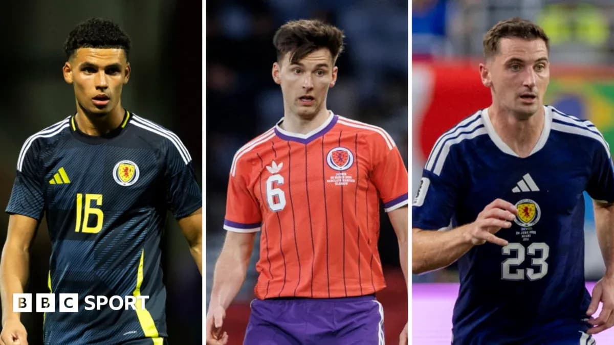 Three Scottish football players in different jerseys