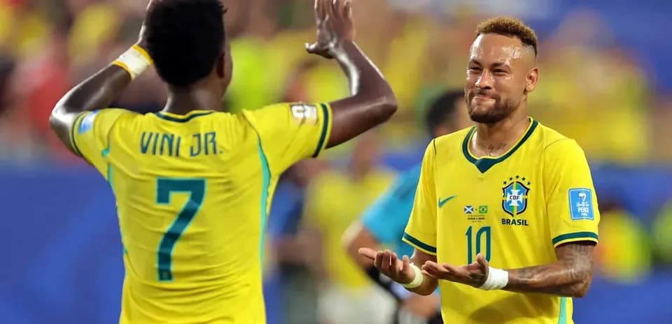 Neymar and Vinicius Jr. celebrating a goal together