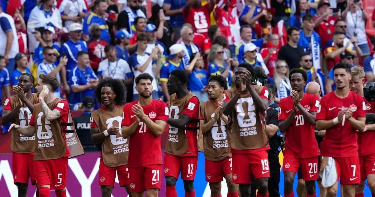Canada national team applauding fans after match