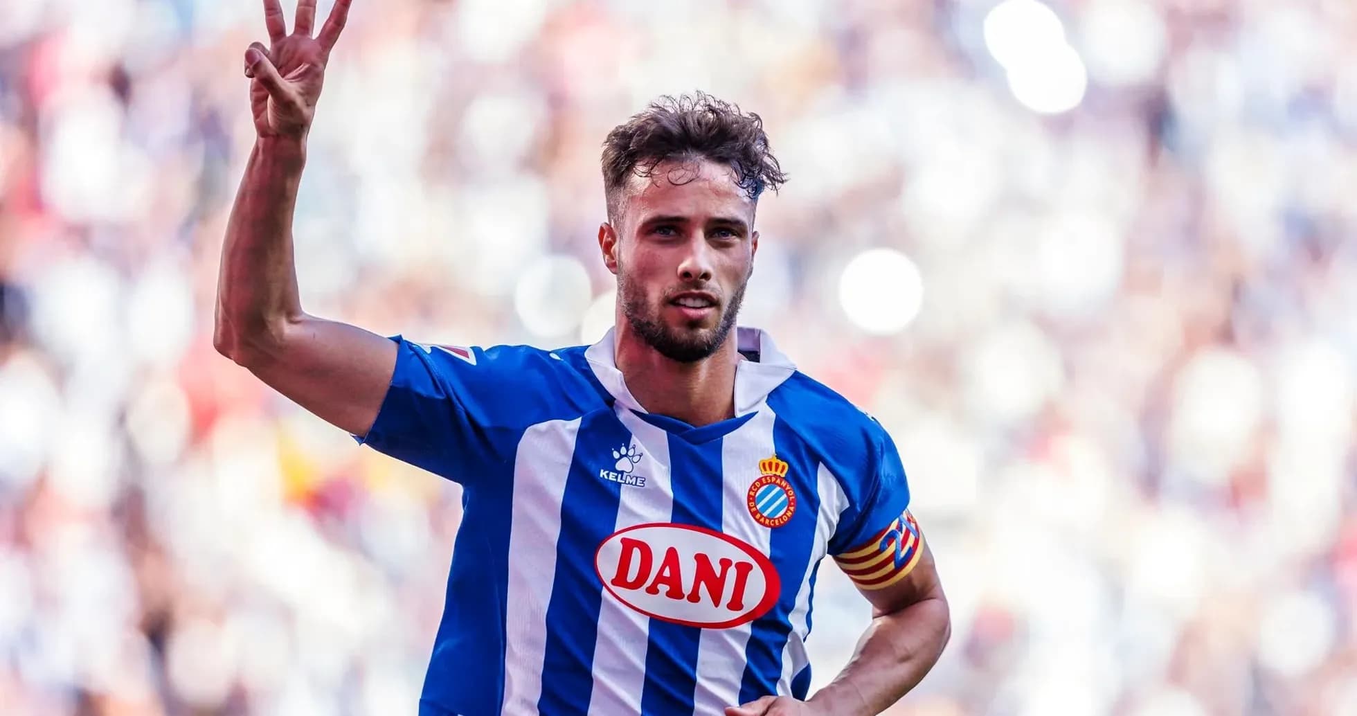 Espanyol player celebrating during La Liga match