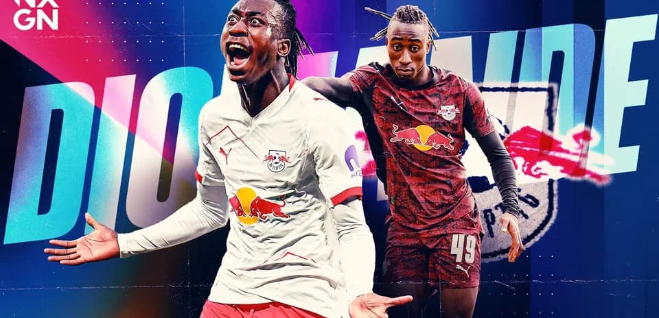 Player celebrating a goal with team logo background