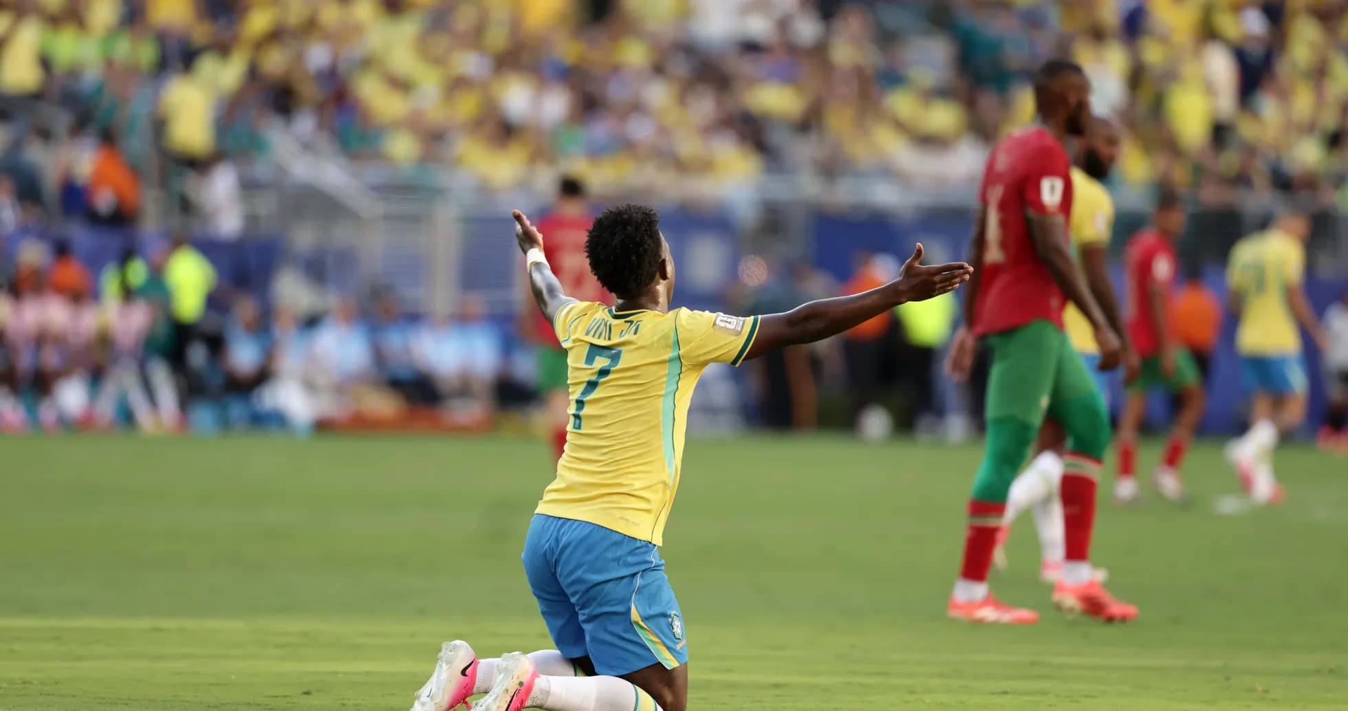 Player celebrating during Brazil vs Morocco match