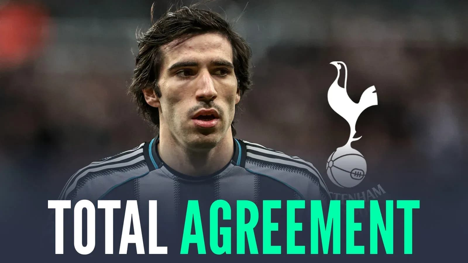 Player in jersey with Tottenham logo and text