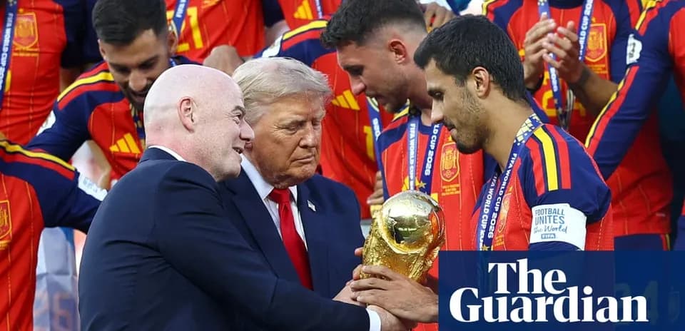 Officials presenting FIFA World Cup trophy to team
