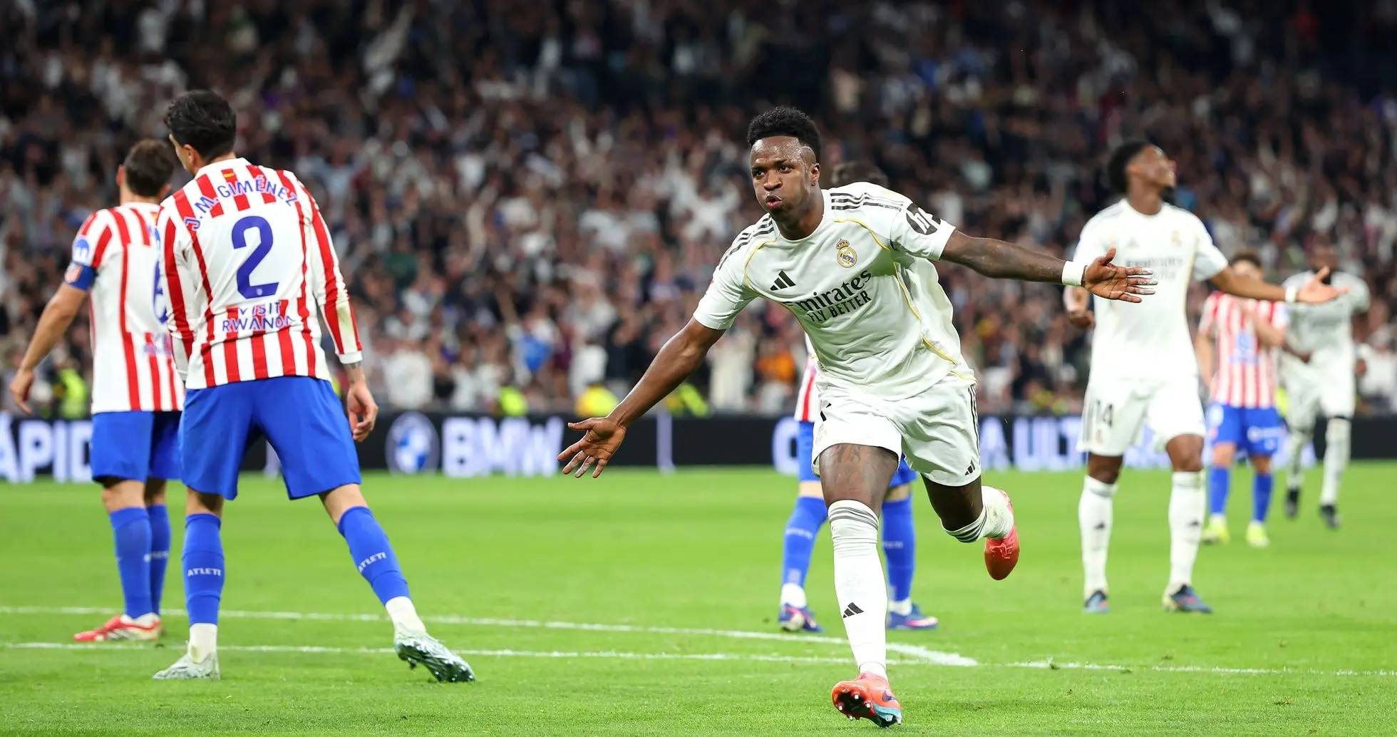 Vinicius Jr celebrating goal during Madrid derby Vinicius Jr celebrating goal during Madrid derby